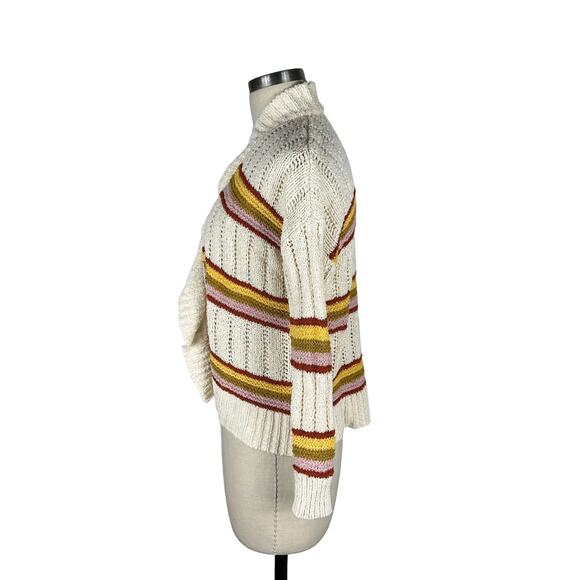MADEWELL Diaz Striped Retro Open Cardigan Sweater XXS Oversized Cream Pink - Picture 2 of 7